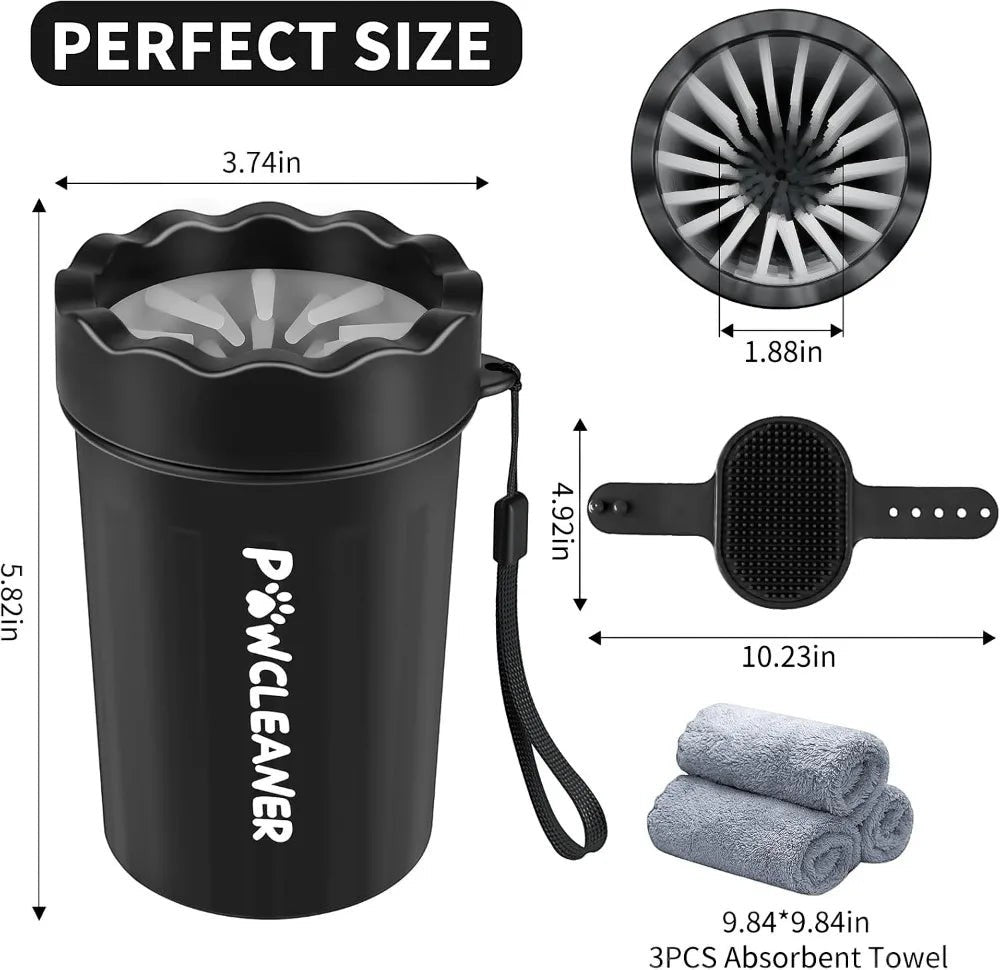 7 in 1 Dog Paw Cleaner for Dogs & Cats - Portable Paw Washer, Bath Brush, 2 Toothbrushes, 3 Towels (Medium, Black)