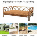 Indoor Wicker Dog Bed with Rattan Sofa, Cushion, and Pet Furniture - Brown, Large & Medium Sizes