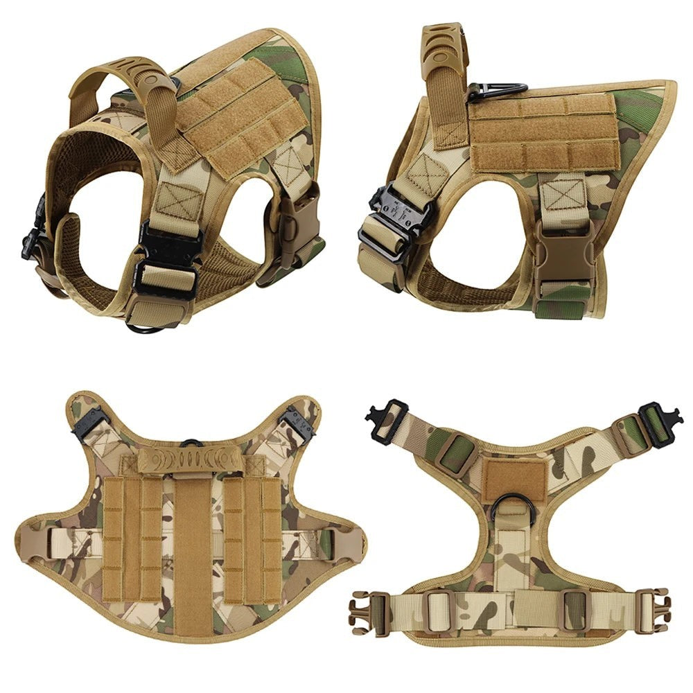 Tactical Dog Harness Heavy Duty Military No Pull Dog Harness Leash Set Adjustable Breathable Training Vest Comfort Top Handle Escape Proof for Large Dogs Malinois German Shepherd Outdoor Walking Hunting Camping Pet Accessory