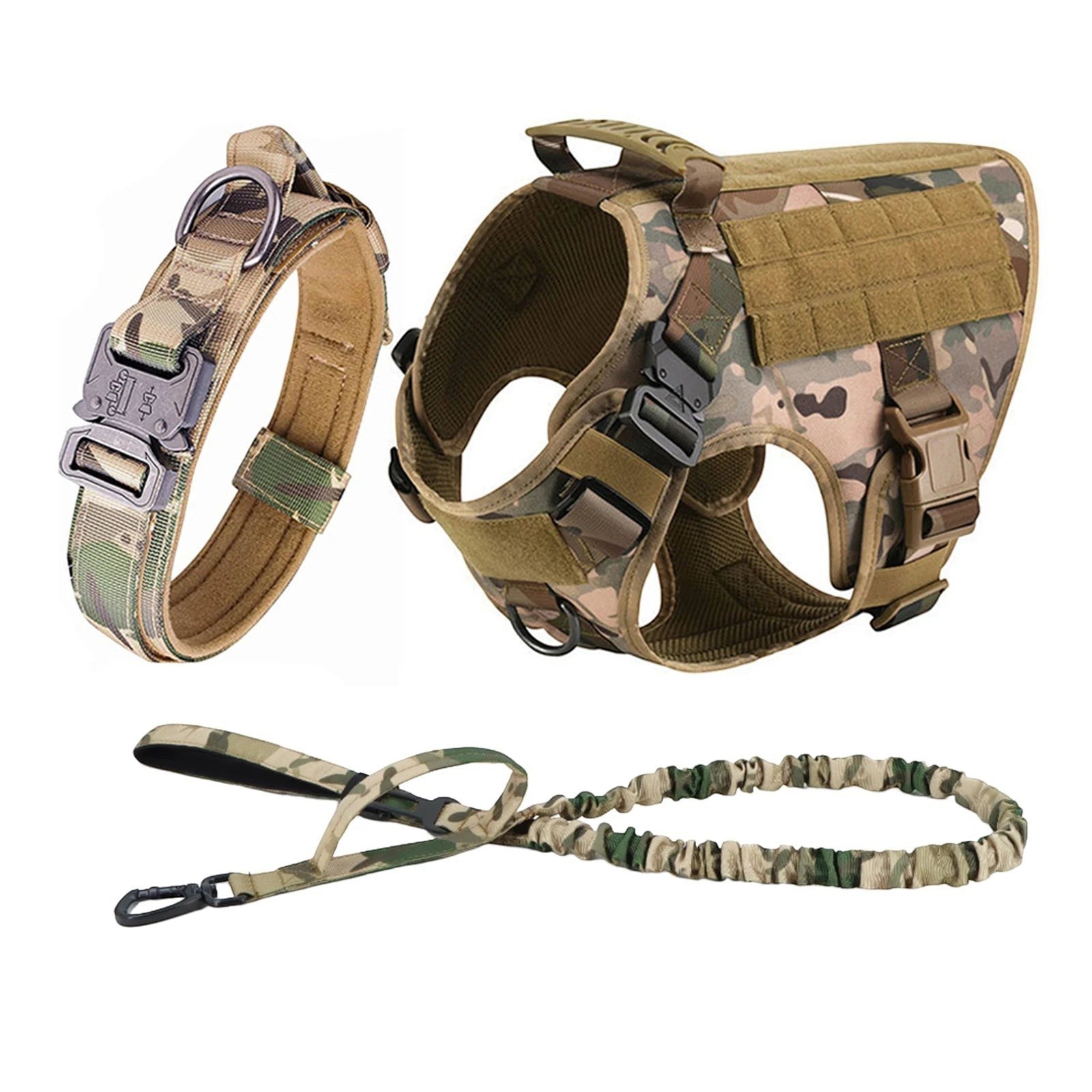 Mincy Pets Tactical Dog Harness with MOLLE Pouches & Leash product photo.