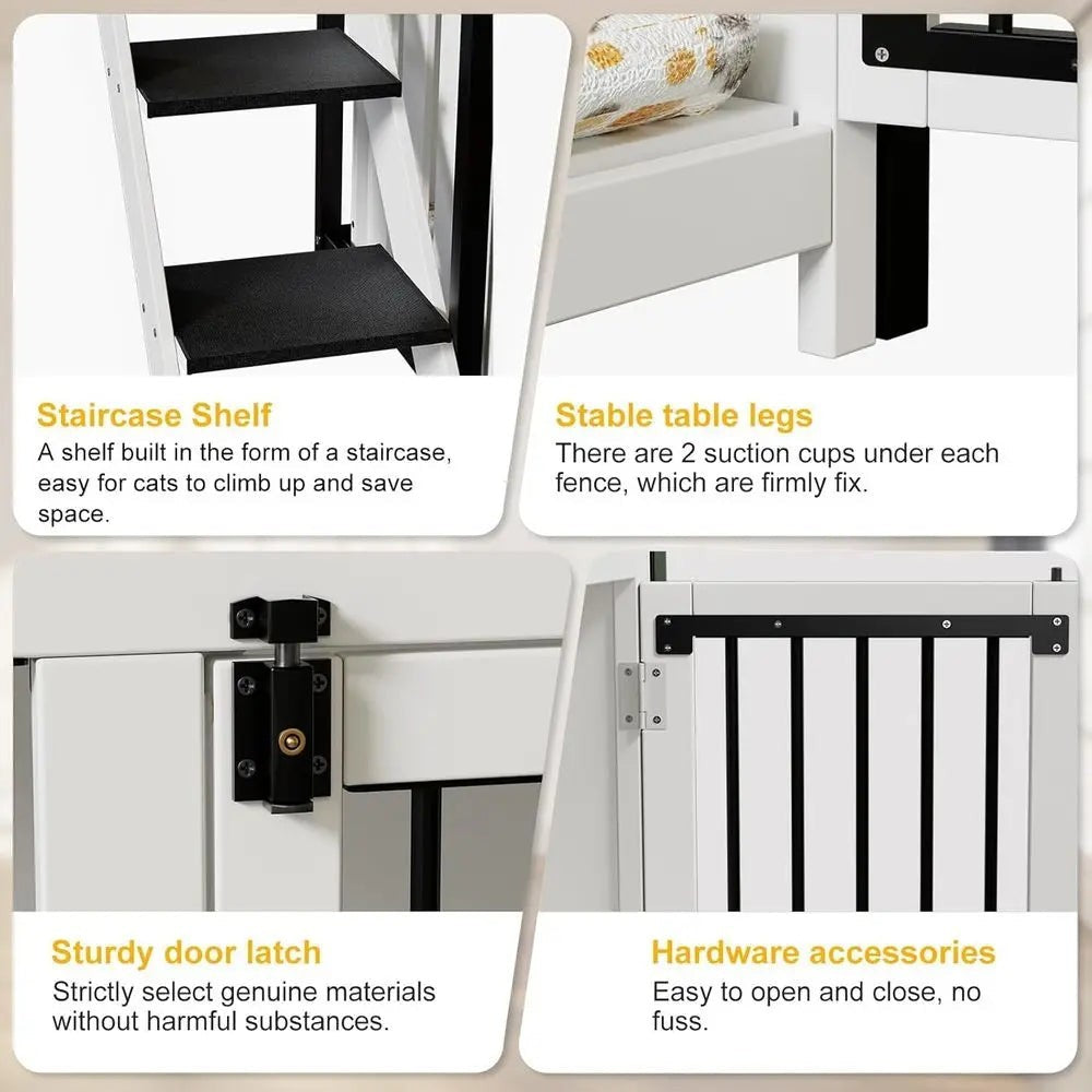 Pet Bunk Bed Stairs Storage, Window Perch, Multi-pose Blanket, Dog Bed for Small to Medium Sizes