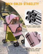Portable Pet Stroller with Removable Pet Carrier Foldable Stroller for Small to Medium-Sized Cats and Dogs