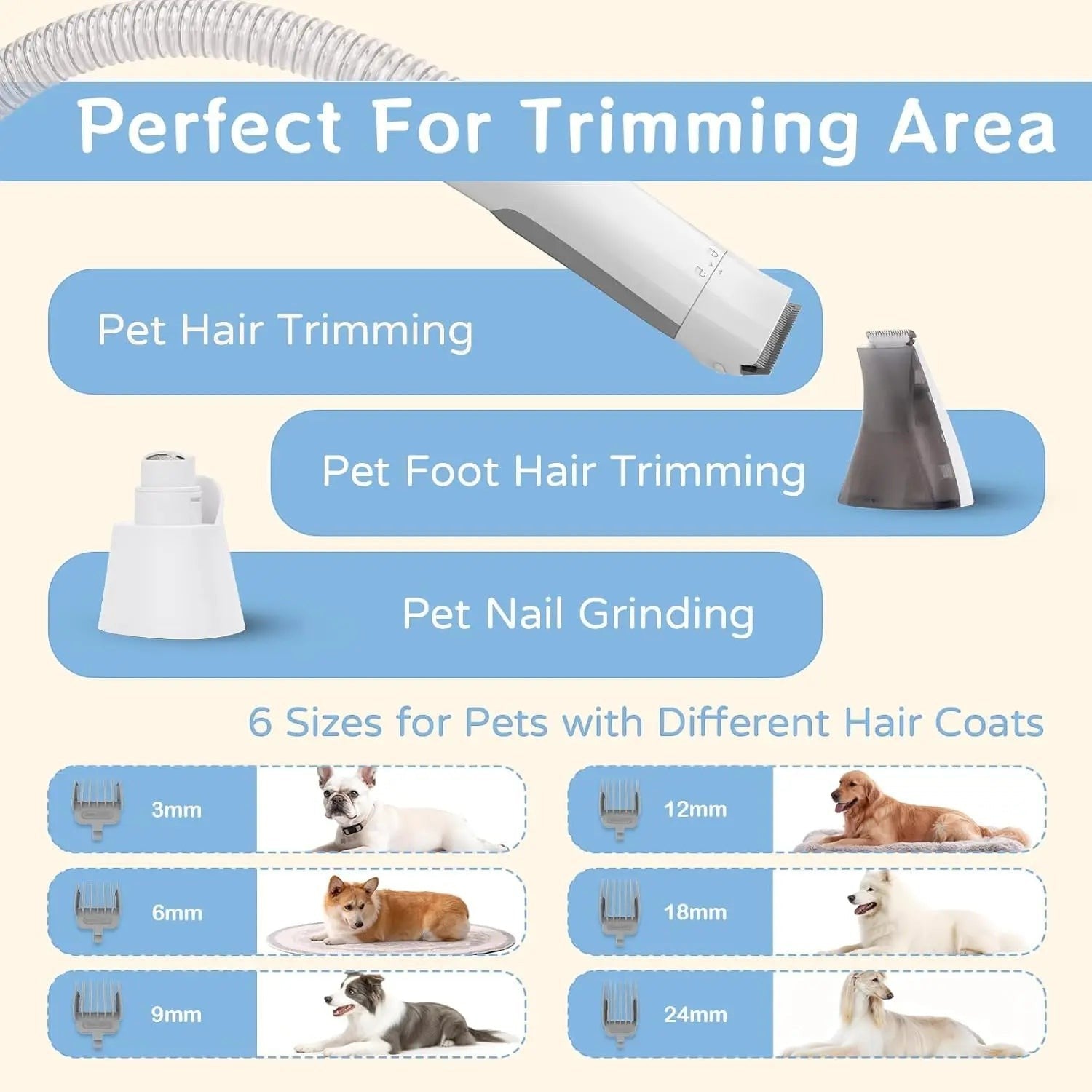 Dog Grooming Kit, Pet Grooming Vacuum with Pet Clipper Nail Grinder, Dog Hair Vacuum with 6 Pet Grooming Tools for Dogs Cats Shedding Grooming