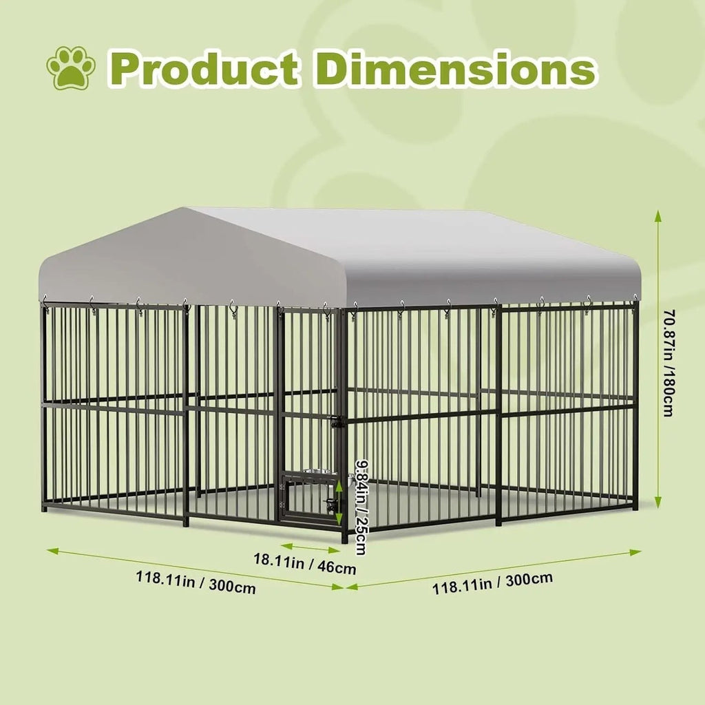 Outdoor Dog Kennel 10X10x6 FT Large & Medium Dogs Crate Enclosure with Waterproof UV-Resistant Cover Secure Lock Easy Assembly