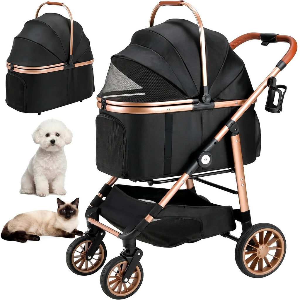Foldable Pet Stroller for Medium Dog Cat Up to 55 lbs,All-Terrain 3-in-1 Dog Stroller with Carrier,Storage Basket,Cup Holder
