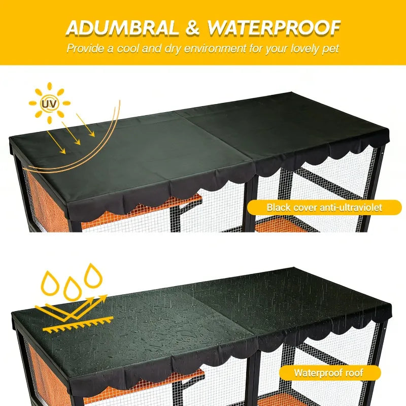 Wooden Catio Outdoor Cat Enclosure Large Cat House for Mulitiple Cats Walk ,Indoor 4 Tier Cat Enclosures House , Outdoor Cat Catio with Waterproof Cover,Ramp