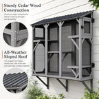 Catio Cat Enclosure, Wood Window Box, UV-Resistant Roof & Rust-Resistant Steel Mesh, Pet House with 2 Lounging Boxes and 5 Platforms, All-Weather Use, Keeps Insects Out