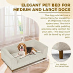 Memory Foam Dog Sofa Bed with Backrest and Armrest, Elevated Pet Couch Bed with Wooden Legs, Beige
