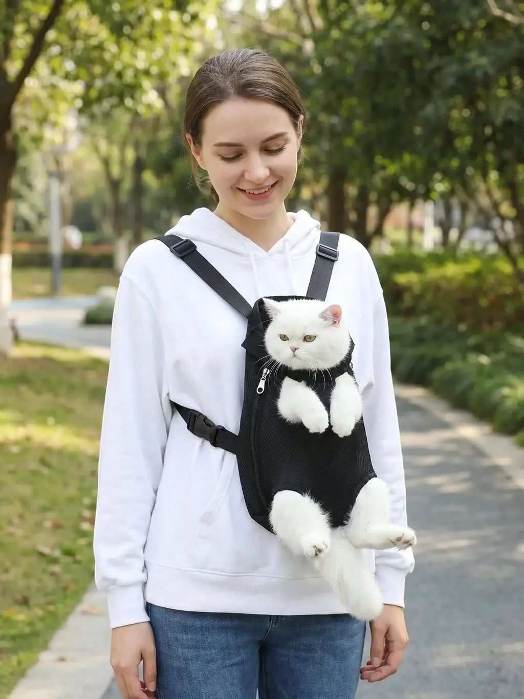 Breathable Mesh Pet Dog Carrier Backpack, Hands-Free Adjustable Front Chest Carrier With Quick Access, Lightweight & Comfortable Legs-Out Puppy Sling For Small Medium Dogs Cats, Perfect For Walking Hiking Travel