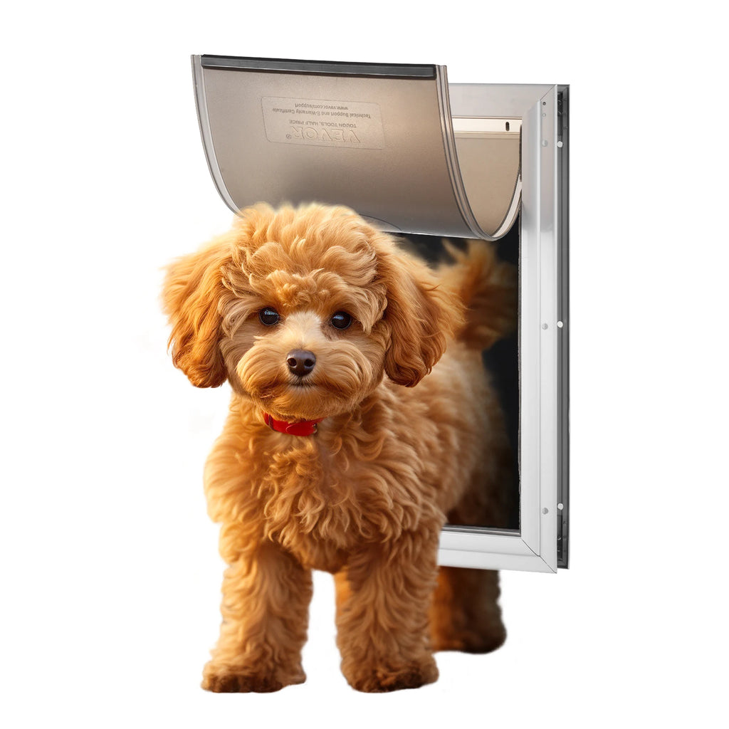 Pet Door Aluminum Frame with Lock and Flap System Weatherproof Doggy Door Easy to Install in Interior or Exterior Doors