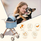 Pet Stroller for Small Dogs and Cats, Aluminum Two-in-one Split, One-Click Foldable Dog Stroller with Detachable Carr