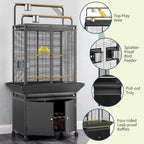Large Bird Cage, 71" h Rolling Birdcage with Play Top & Storage Cabinet, Wood Parakeet Cage for Macaw Parakeet Parrot Cockatiel Budgie (Dark Walnut)