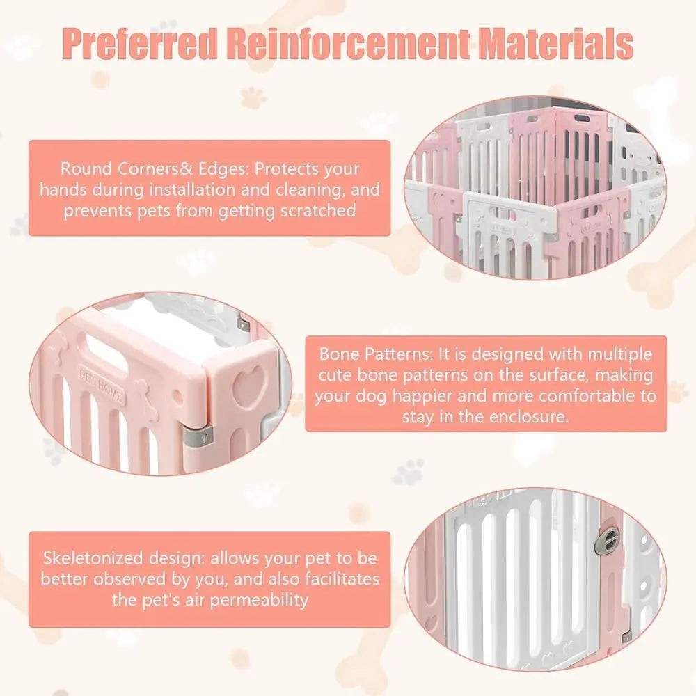Portable 13-Panel Dog Playpen with Door, Non-Slip and Secure, Ideal for Puppy Play and Exercise (Pink & White)