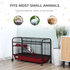 41"L Small Animal Cage - Rabbit Hutch, Ferret Pet Play House with Feeder, Rolling Wheels, Platform & Ramp