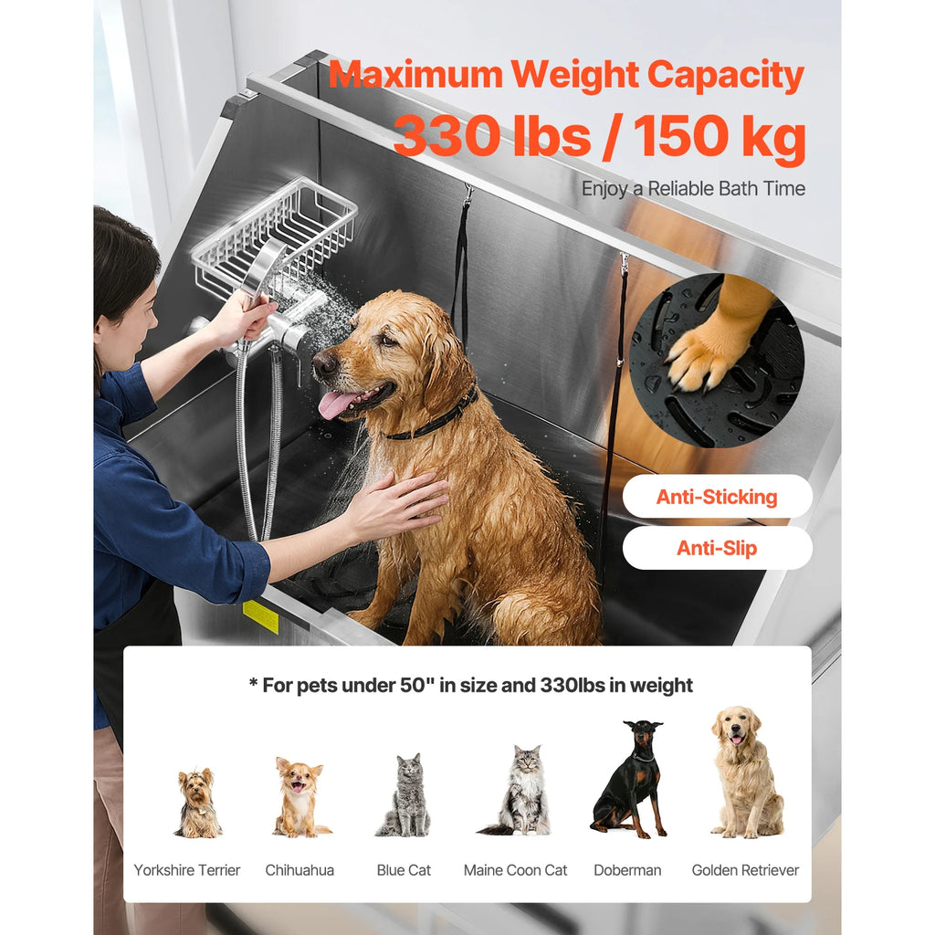 Electric Lift Dog Washing Station 50in StainlessSteel w/PE Water Filter Board Faucet&Showerhead DogBathtub