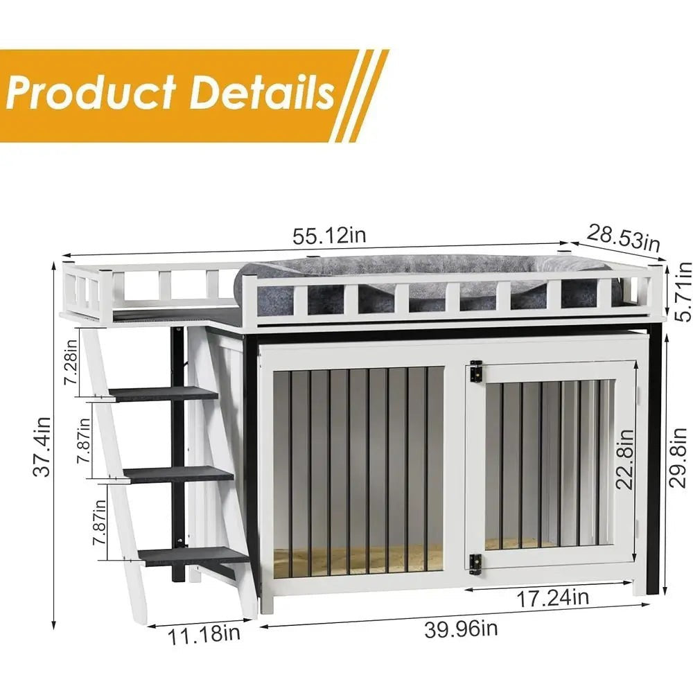 Pet Bunk Bed Stairs Storage, Window Perch, Multi-pose Blanket, Dog Bed for Small to Medium Sizes