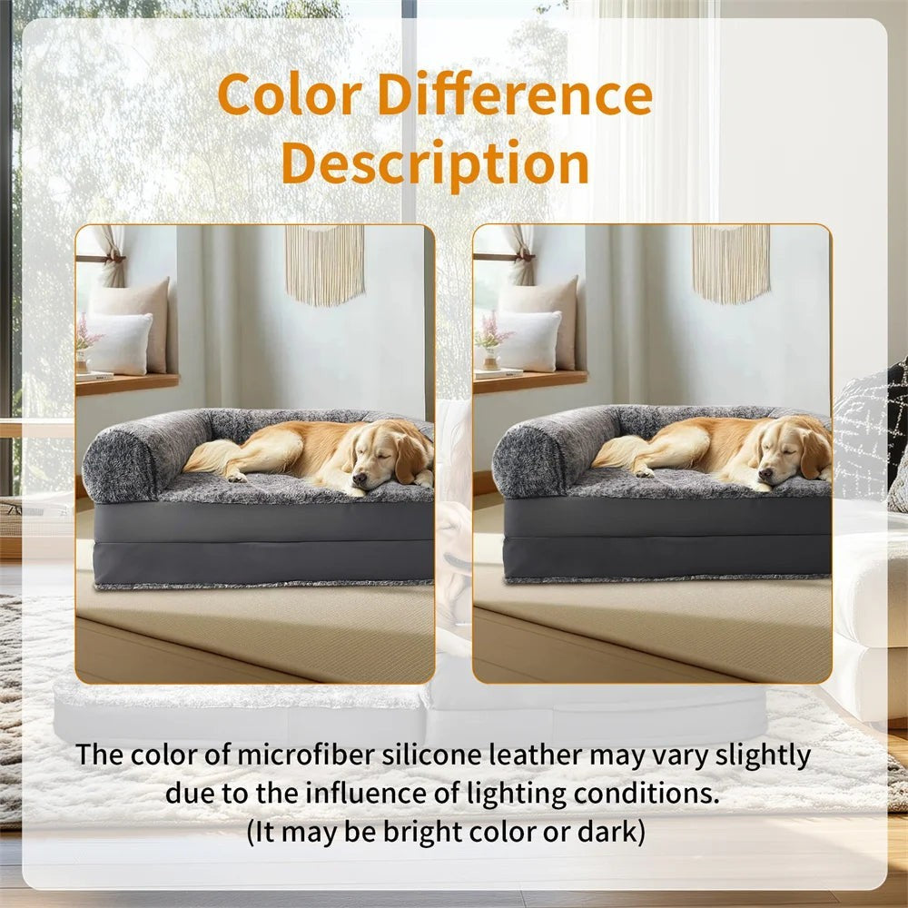 Foldable Human Dog Bed for Adult 2 in 1 Calming Large Dog Bed Washable Waterproof Dog Sofa Couch Bed Plush Cover Bolster Lounge