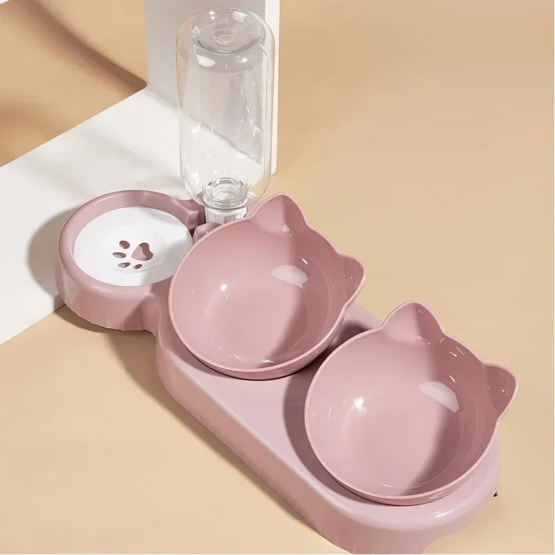 3-in-1 Ear Shaped Pet Feeding Bowl - Gravity Water Feeder Tilted Cat Bowl for Neck Care 1 Piece
