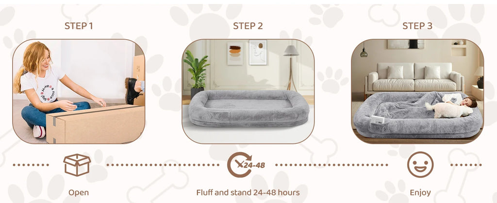 Kromax 71x43x10 Large Human Dog Bed for Adults Orthopedic Washable Cover Light Grey