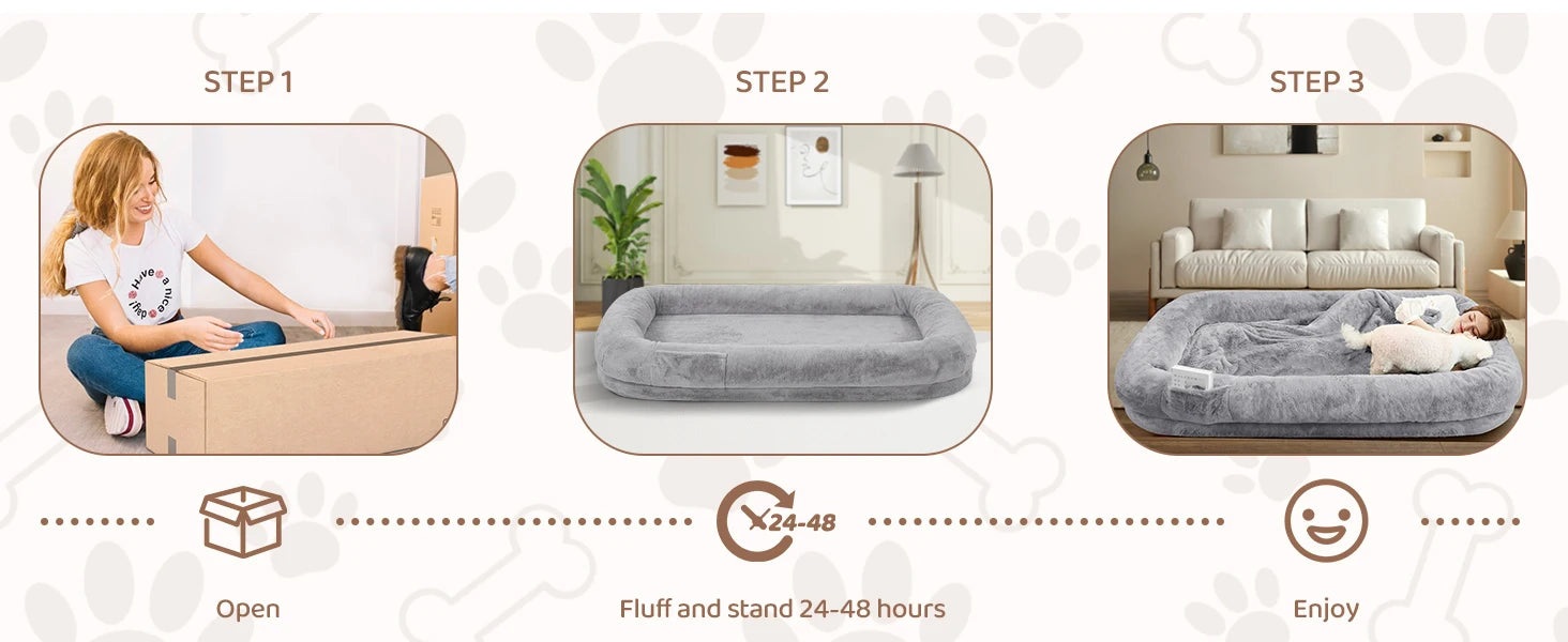 Kromax 71x43x10 Large Human Dog Bed for Adults Orthopedic Washable Cover Light Grey