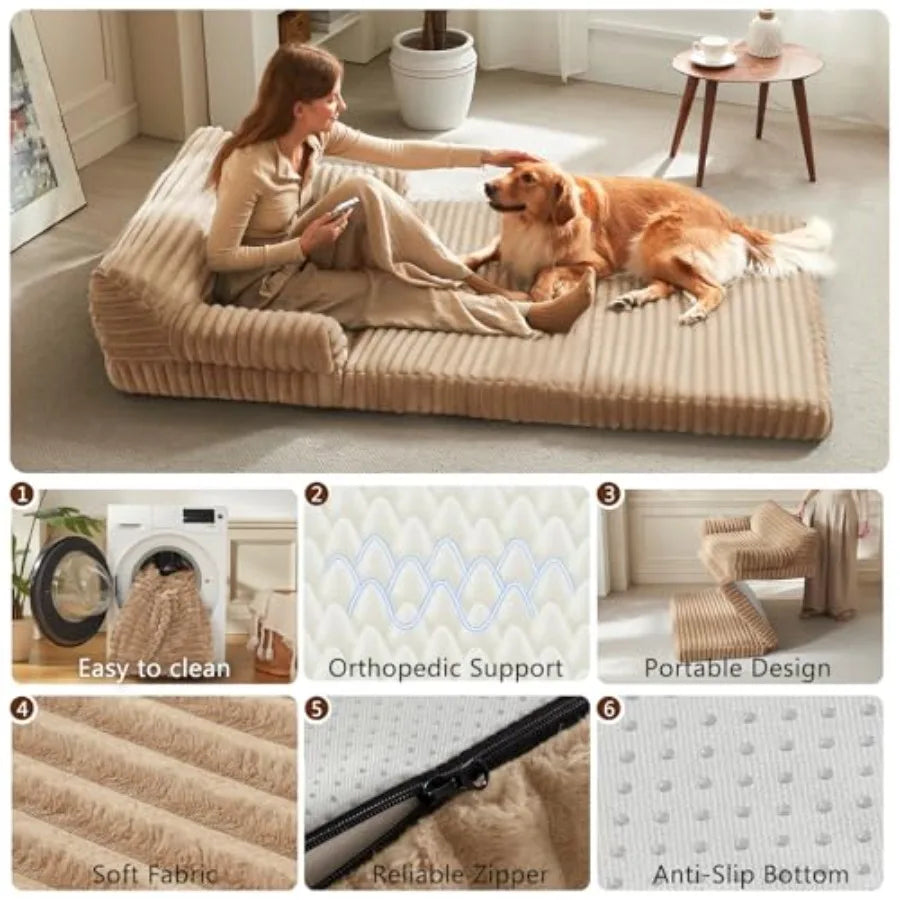 Foldable Human Dog Bed Orthopedic Egg-Crate Memory Foam Human Sized Dog Bed for Adult with Washable Removable Cover and Nonskid