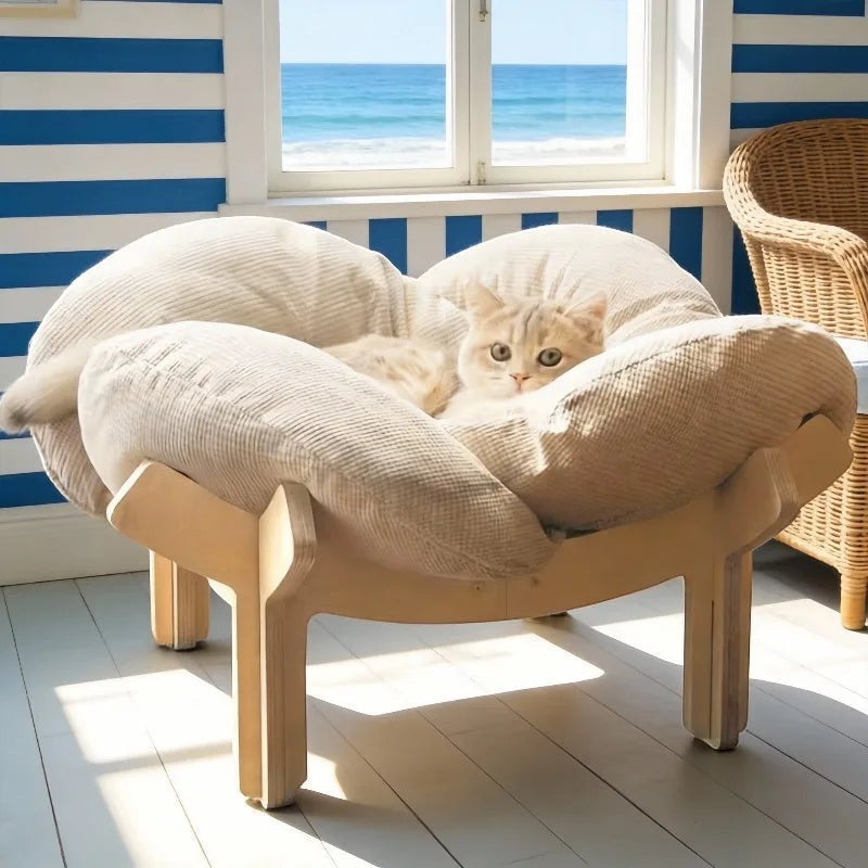 Mincy Pets Wooden High-Leg Cat Bed: Raised Pet Sofa with Cushion product photo.