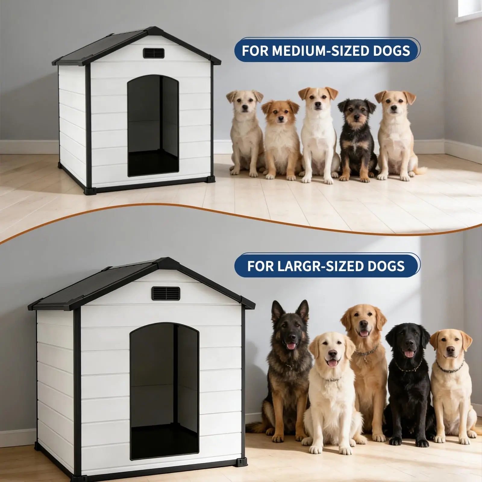 Outdoor Dog House, Waterproof Insulated Dog Kennel with Elevated Floor and Removable Roof, Durable Plastic Pet Shelter for Backyard, for Large Dogs, 46" L x 40" W x 40" H, Cement Gray
