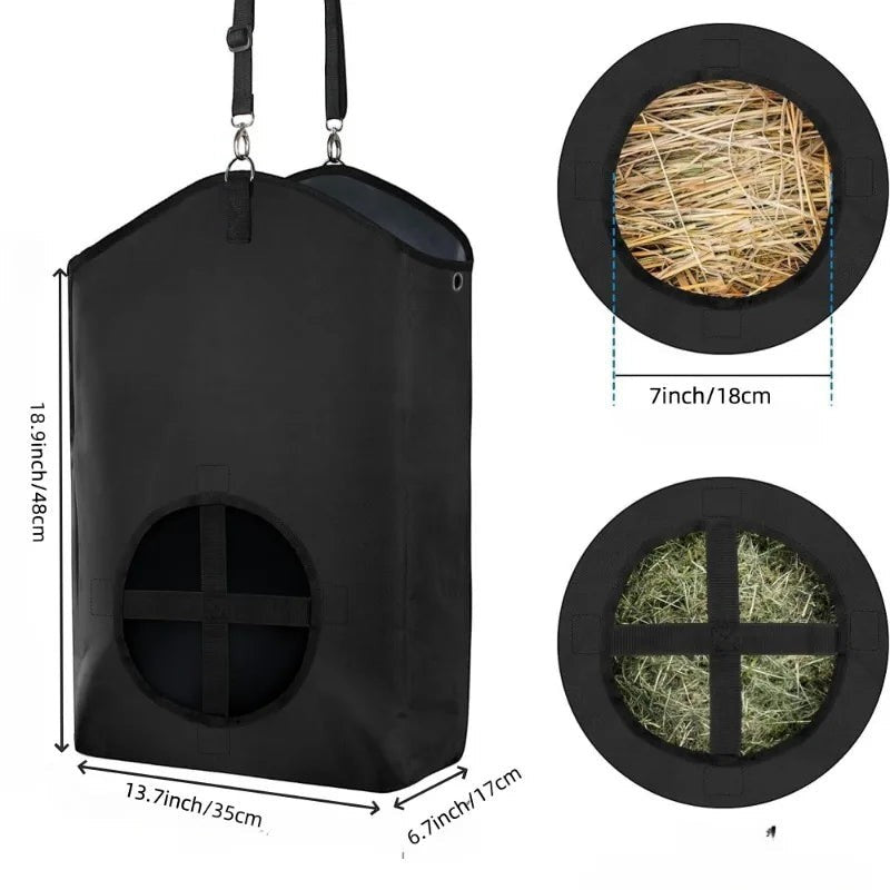 1pcs Goat Hay Feeder Bag Adjustable Slow Feed Hay Bag for Rabbits Horses Sheep Durable Hanging Animal Feeder