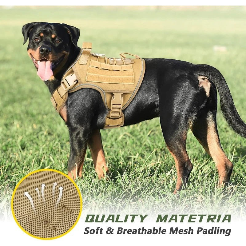 Tactical Dog Harness Heavy Duty Military No Pull Dog Harness Leash Set Adjustable Breathable Training Vest Comfort Top Handle Escape Proof for Large Dogs Malinois German Shepherd Outdoor Walking Hunting Camping Pet Accessory