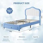Kids Upholstered Bed Frame with LED Crown Headboard, Velvet Fabric and Metal-Wood Construction, Modern Princess Style Platform B