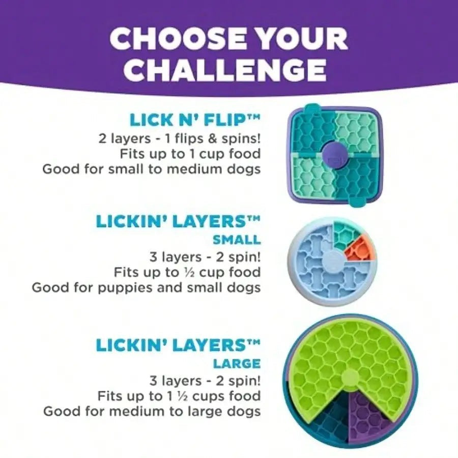 3-In-1 Interactive Dog Feeder Puzzle, Lick Mat And Slow Feeder Bowl - Mental Stimulation Toy For Medium And Large Dogs, 2 Cup Capacity, 10.4 In X 2.8 In
