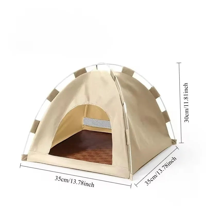 Portable Cat Tent Bed Breathable Oxford Pet House with Double-sided Mat Summer Cooling Cat Cave for Indoor Outdoor Cats Dogs