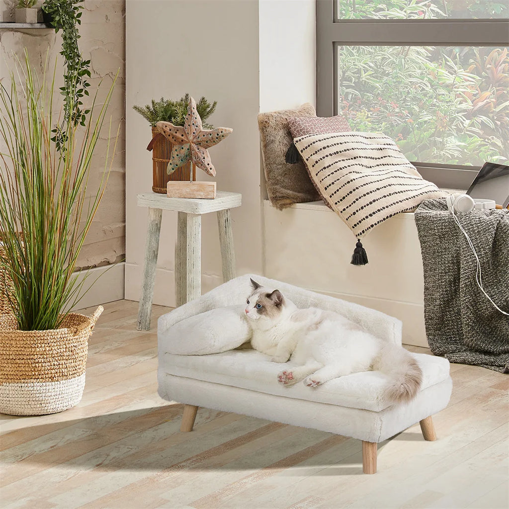 L-Shape Dog Sofa Bed Cat Cushion Stool Warm Nesting Couch with Rubber Wooden Legs Soft Comfortable Pet Furniture