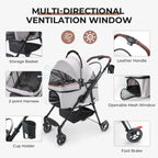 4-Wheel Foldable Pet Stroller for Dogs & Cats with 360° Rotating Wheels, Separable Carrier & Travel Bag for Small Animals
