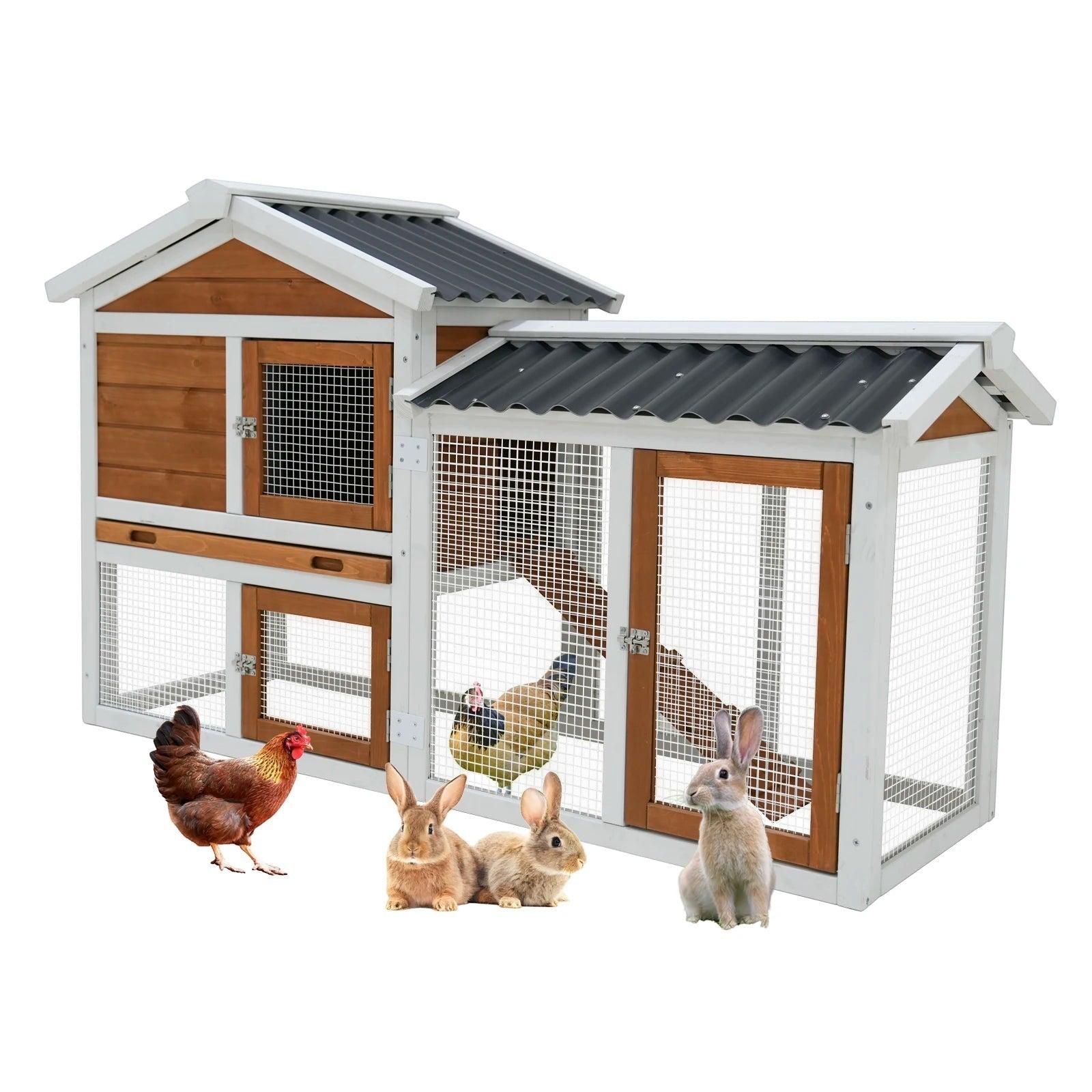 Mincy Pets 2-Tier Wooden Rabbit Hutch Outdoor Waterproof Roof product photo.