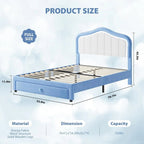 Kids Upholstered Bed Frame with LED Crown Headboard, Velvet Fabric and Metal-Wood Construction, Modern Princess Style Platform B