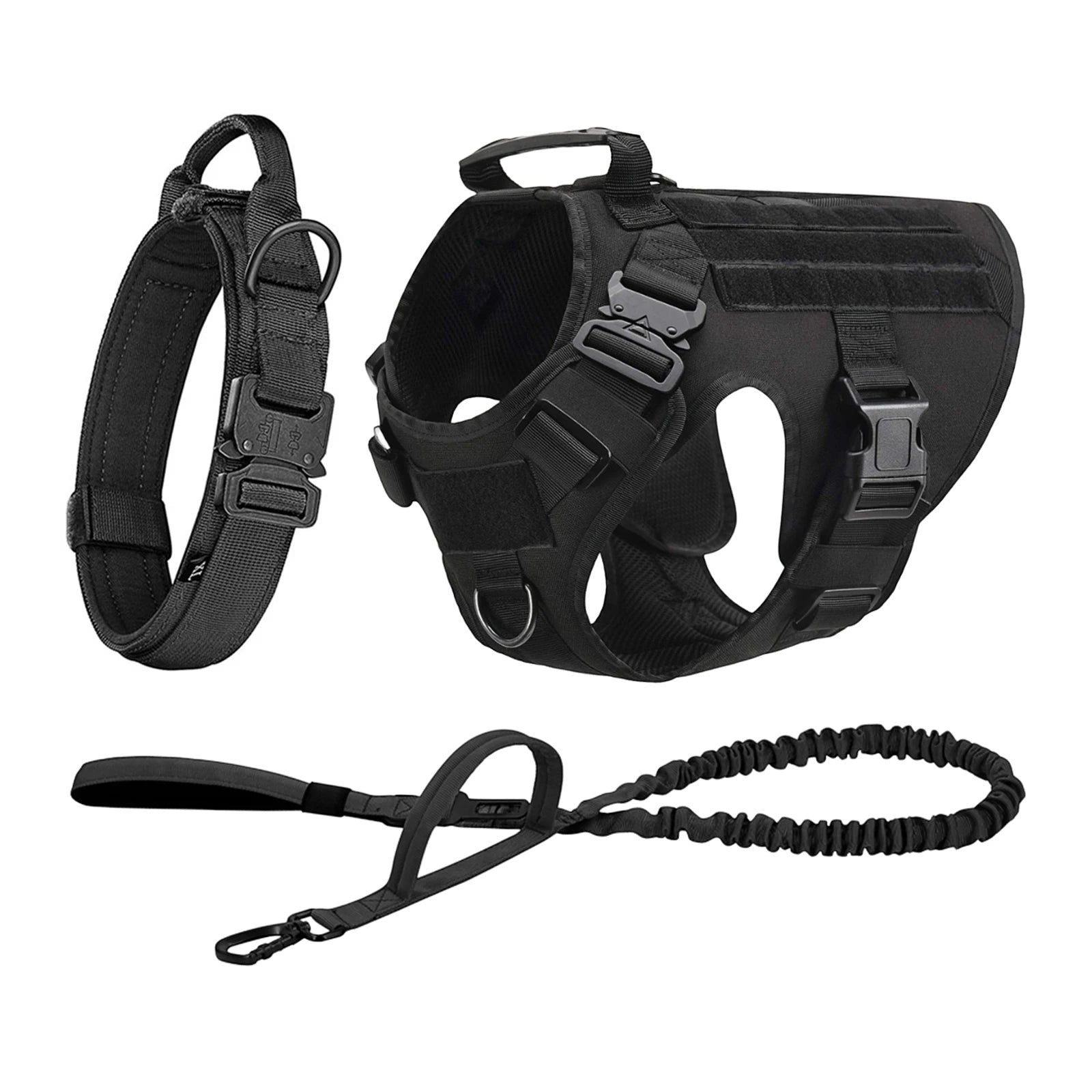 Mincy Pets Tactical Dog Harness with MOLLE Pouches & Leash product photo.