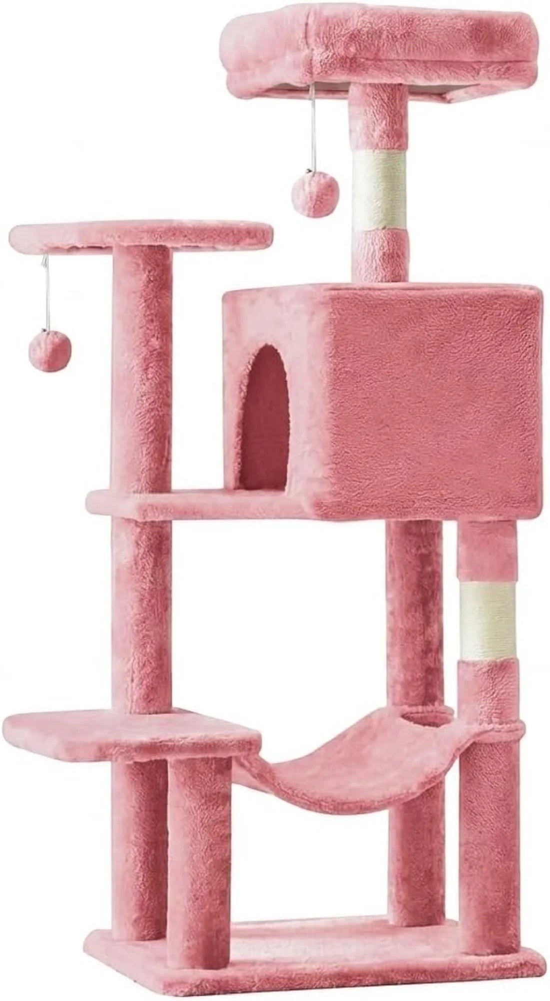 44 Inch Multi-Level Cat Tree Tower, Indoor Cat Condo with Soft Plush Hammock & Full Sisal Wrapped Scratching Posts，Pink