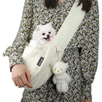 Canvas Dog Sling Carrier for Small Pets Hands Free with Safety Hook and Pocket for Outdoor Travel