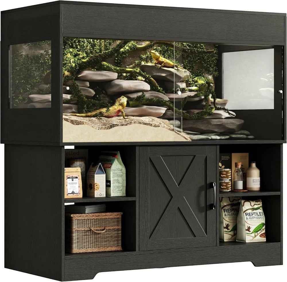 120 Gallon Reptile Tank with Stand, 4x2x2 Terrarium for Bearded Dragon Snake Lizard, Sliding Door Mesh Top