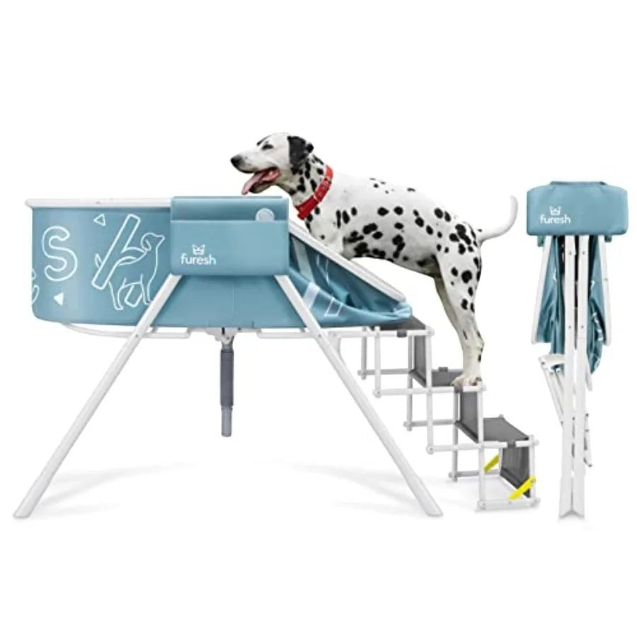 Big Dipper Dog Bath Tub with Stairs Elevated Portable Foldable Wash Station with Steps for Bathing Shower and Grooming Indoor O