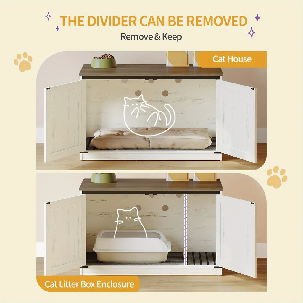 Hillcrest Reversible Litter Box Cabinet — Hidden Storage, Barn Door Design