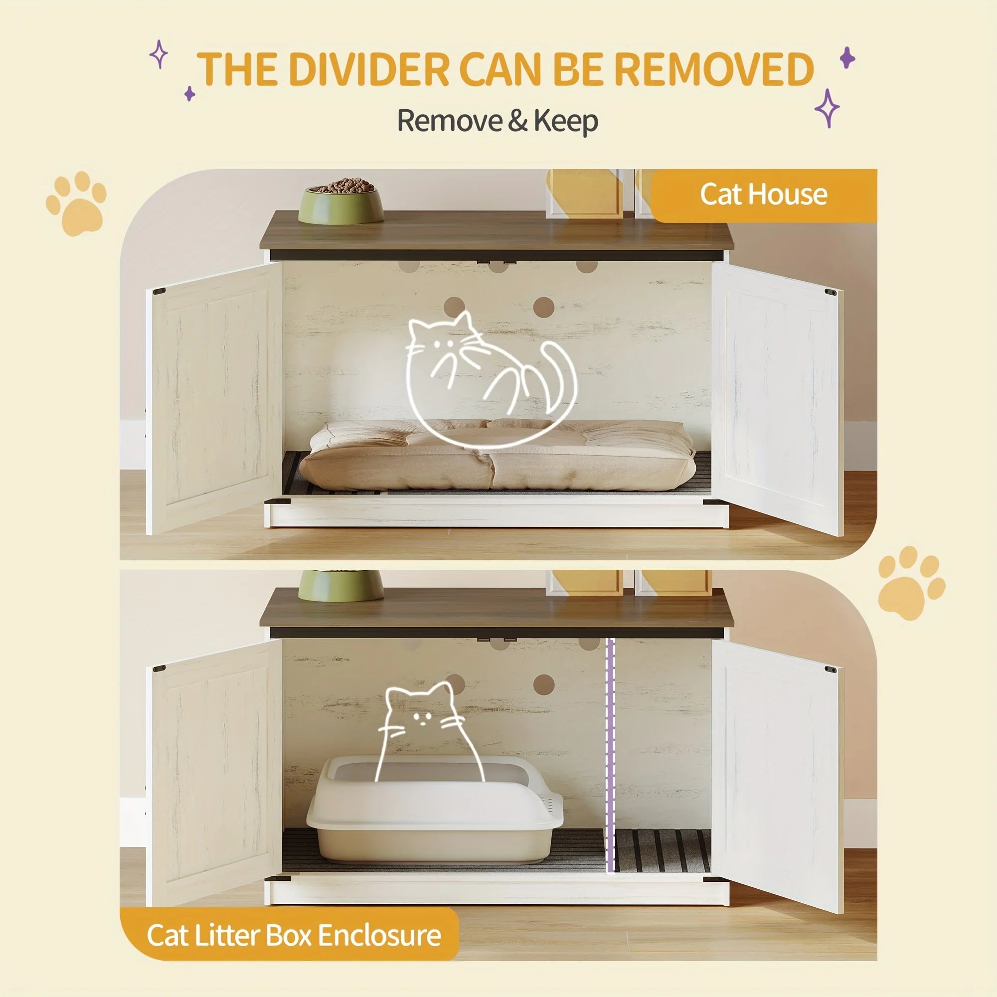 Hillcrest Reversible Litter Box Cabinet — Hidden Storage, Barn Door Design