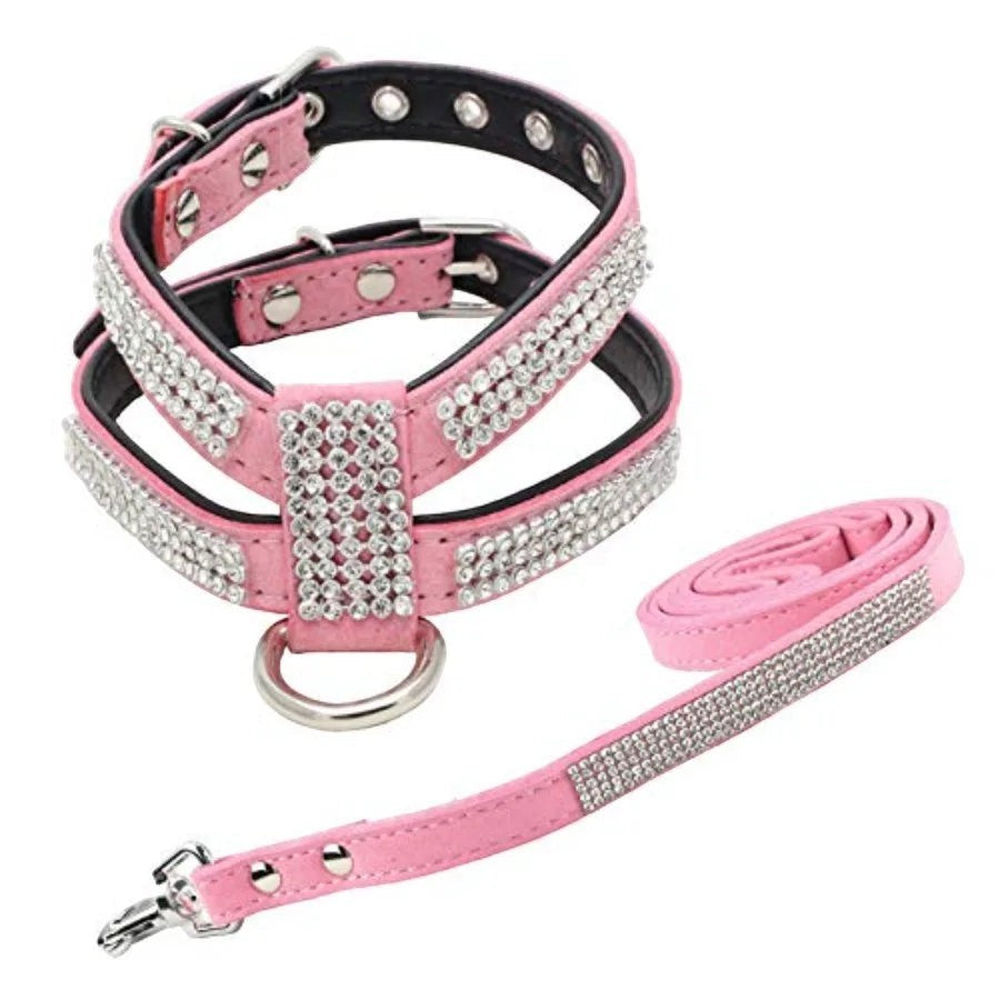 Fashion Puppy Harness with Diamantes and Lead Cute Girls Bling Dog Harness with Bling Leashes for Small Dogs