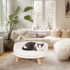 Luxury Soft Warm Plush Cat Bed Nesting Chair with Wood Legs Washable Waterproof Cushion Pad Pet Bed for Small Animals