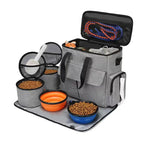Pet Travel Bag Set Airline Approved Dog Cat Travel Organizer Weekend Tote Multi Function Pockets Supplies Bowls Containers