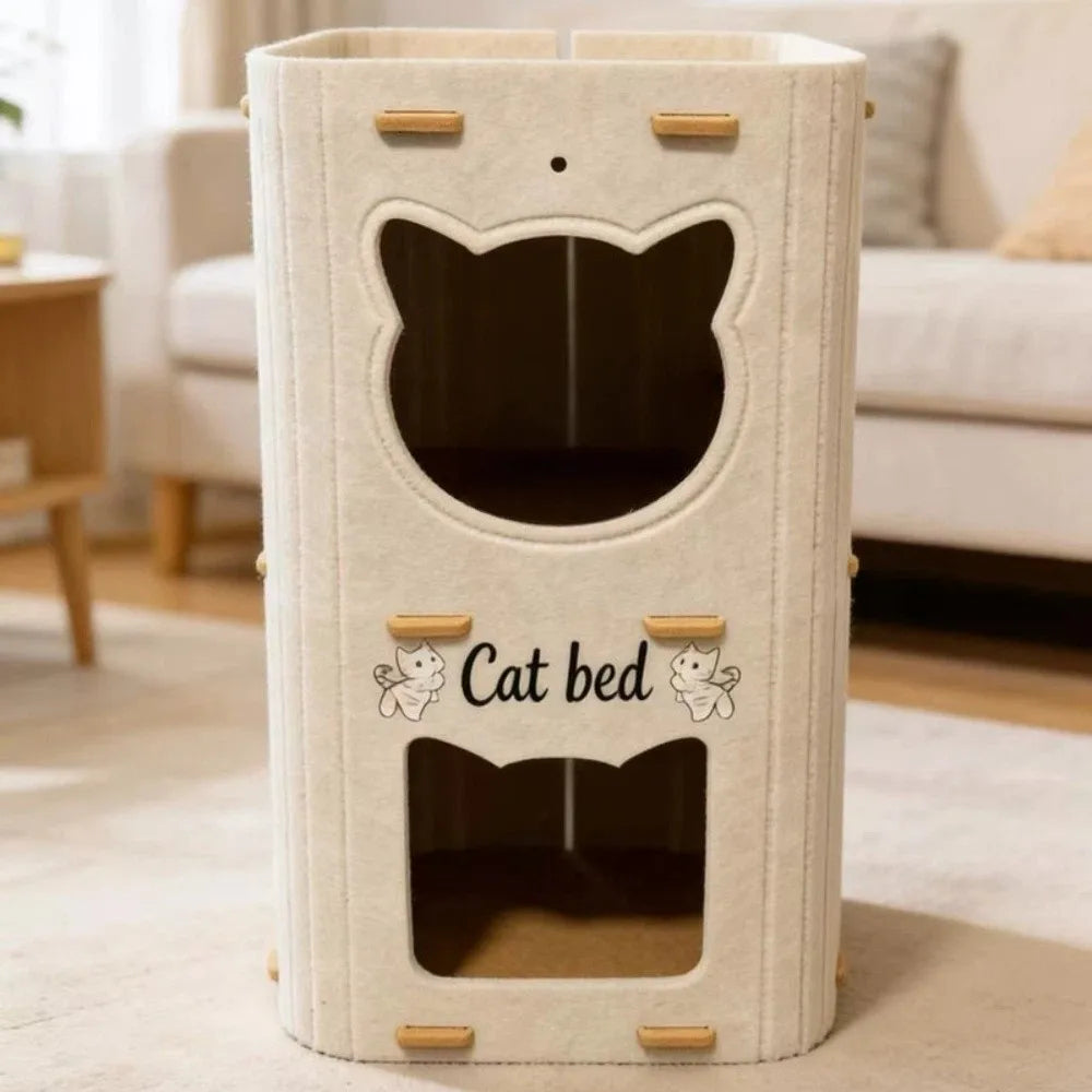 Creativity Double Layer Cat House Felt Foldable Cat Castle Bed Breathable Wear-resistant Cat Scratching Board Cat Supplies