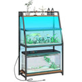 Fish tank stand for 20-29 gallon aquariums, metal frame, rustic brown, heavy duty with power outlets and LED light, 33.1'' L x