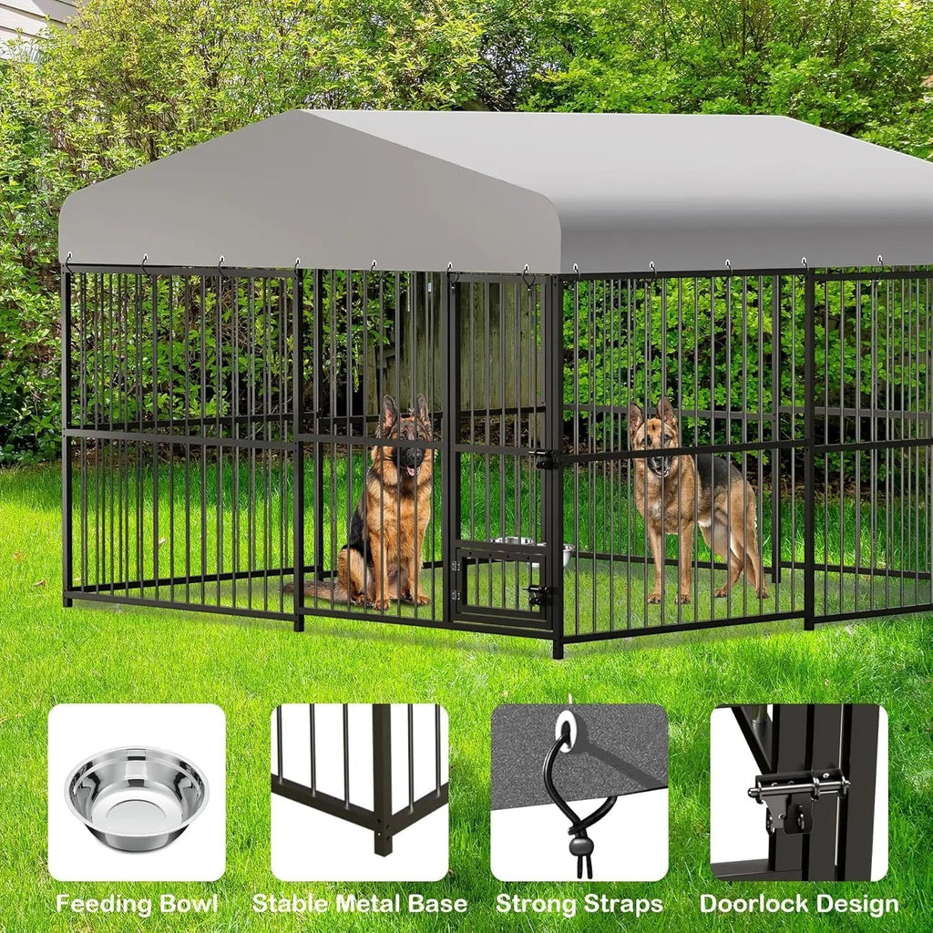 Outdoor Dog Kennel 10X10x6 FT Large & Medium Dogs Crate Enclosure with Waterproof UV-Resistant Cover Secure Lock Easy Assembly