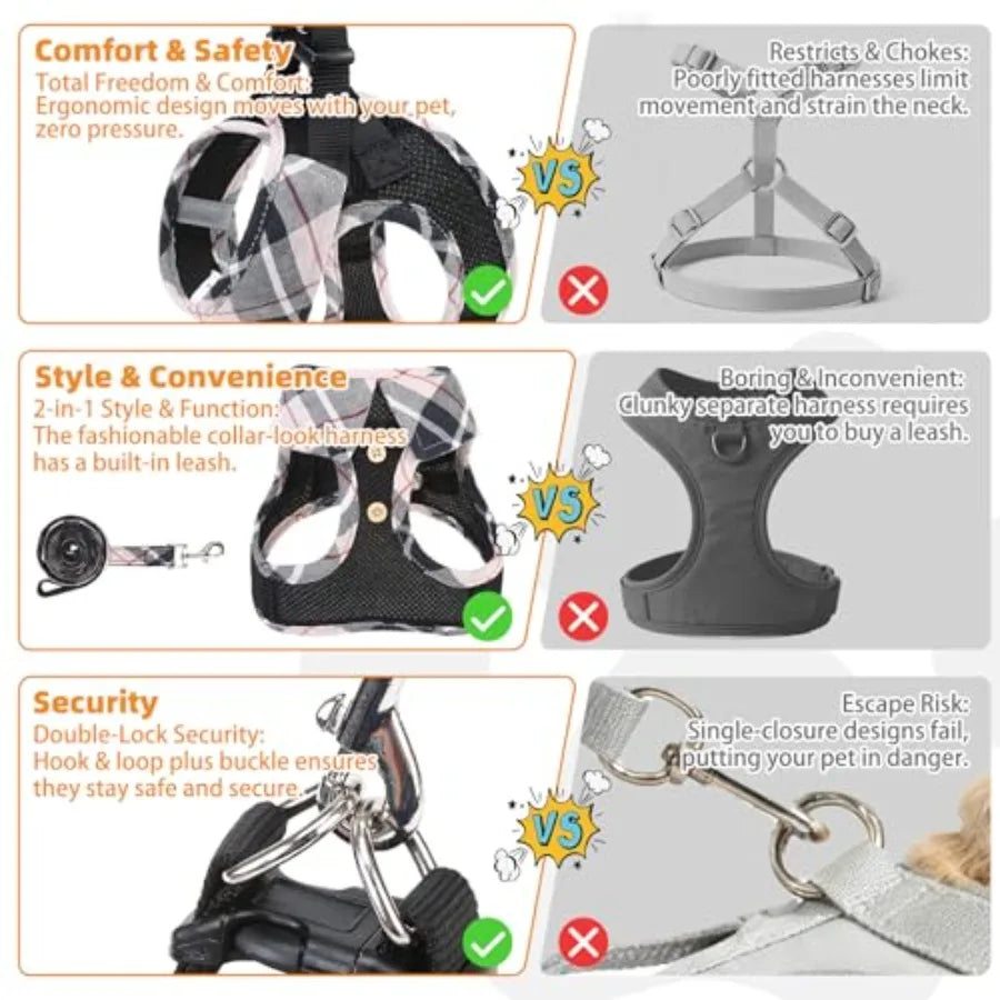 Small Dog Harness and Leash Set, Cute Puppy Harness, Step in No Pull Soft Mesh Pet Vest Harness Collar for Small Size Dogs Cats